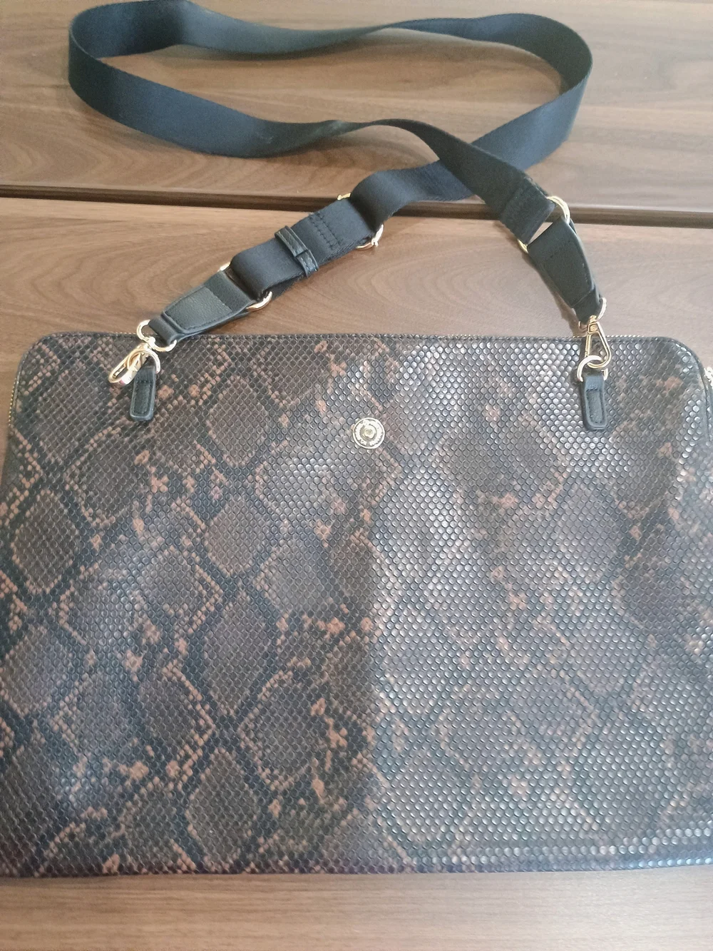 Anne Klein Brown and Black Snake-Print Laptop Bag
